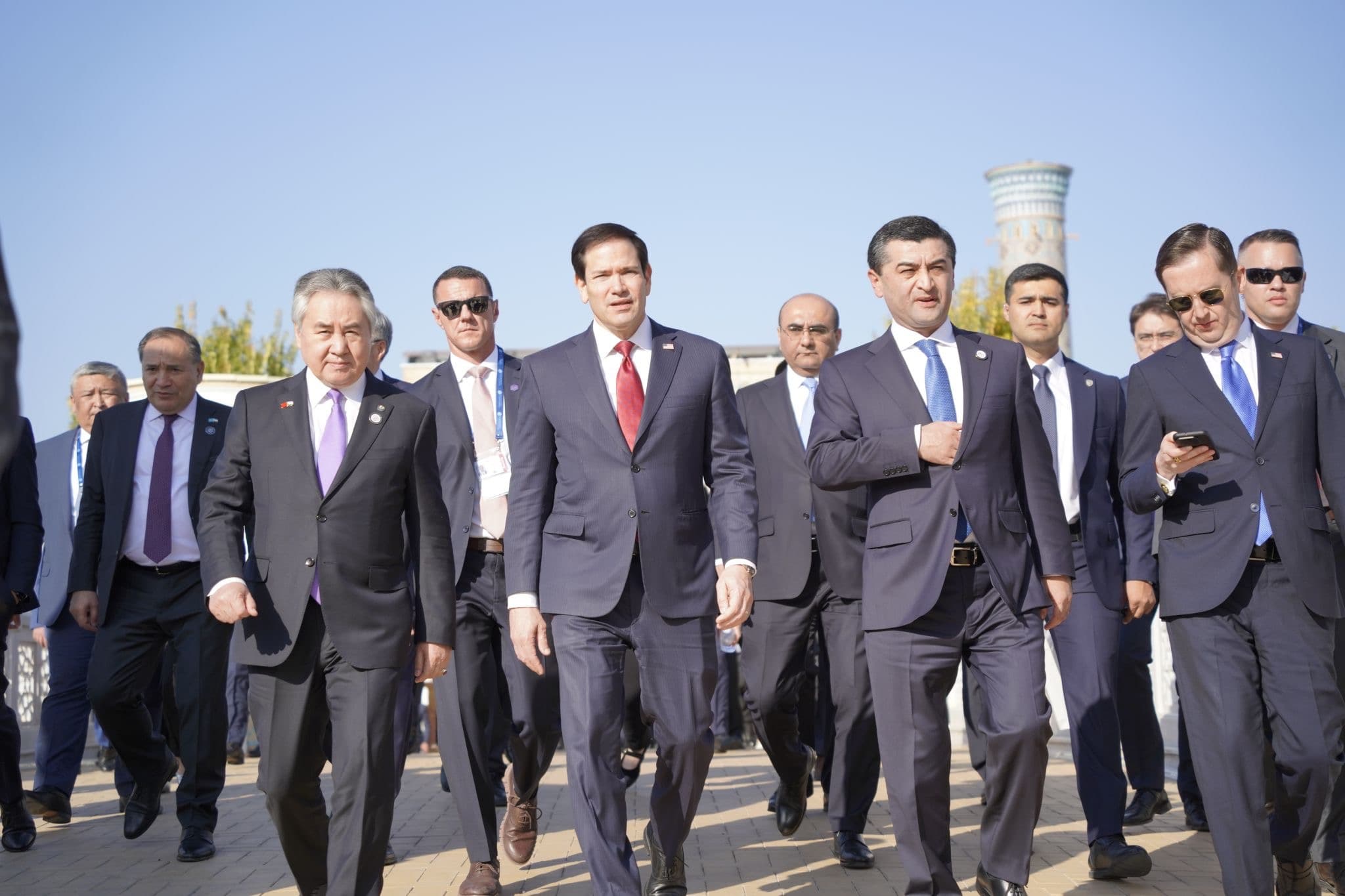 Secretary of State Marco Rubio with the five Central Asian foreign ministers at the C5+1 ministerial in Samarkand, October 2026
