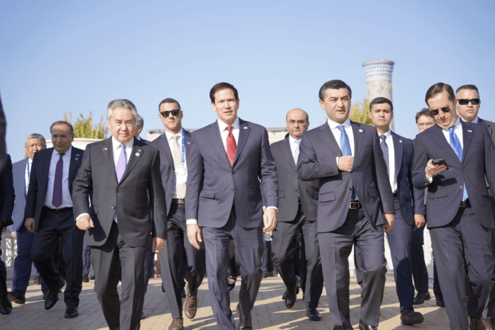 Secretary of State Marco Rubio with the five Central Asian foreign ministers at the C5+1 ministerial in Samarkand, October 2026